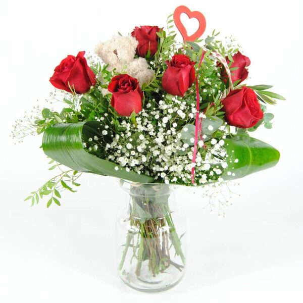 Ramo De Flores Con Rosas Rojas Con Paniculata